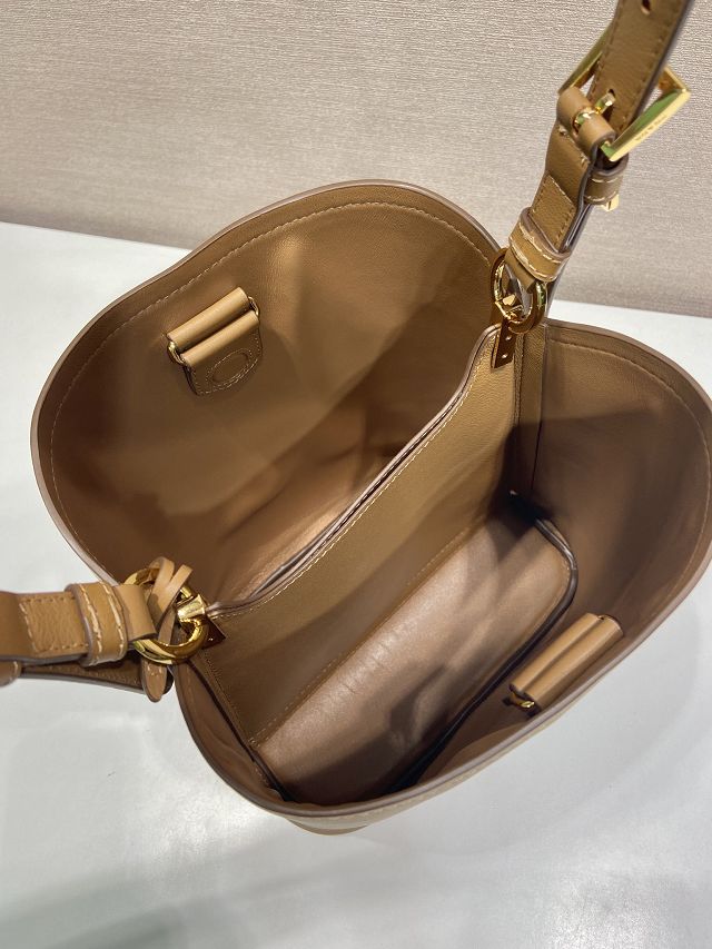 Prada original soft calfskin small bucket bag 1BE080 brown