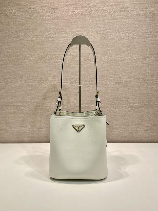 Prada original soft calfskin small bucket bag 1BE080 white
