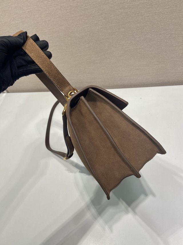 Prada original suede calfskin sound medium shoulder bag 1BN023 brown