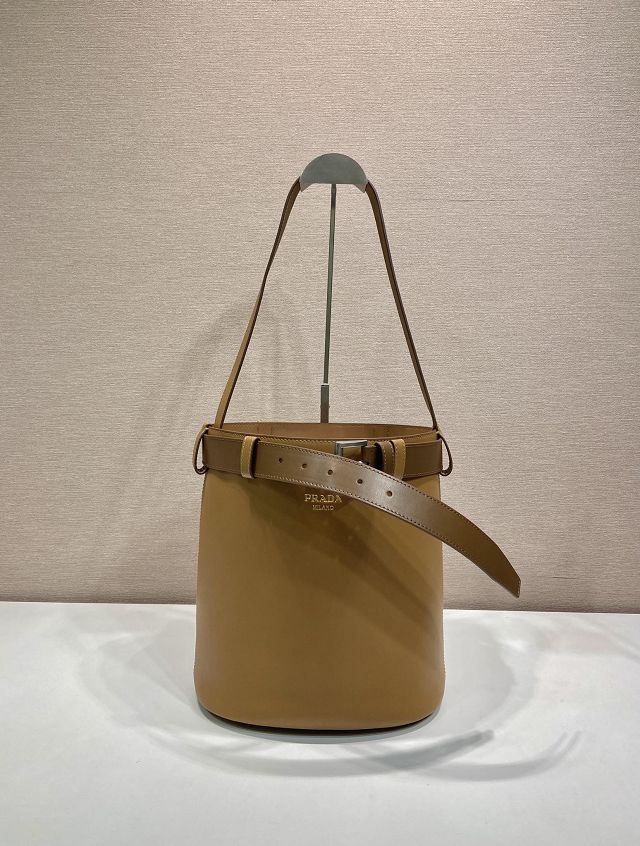 Prada original  calfskin bucket bag with belt 1BE085 caramel