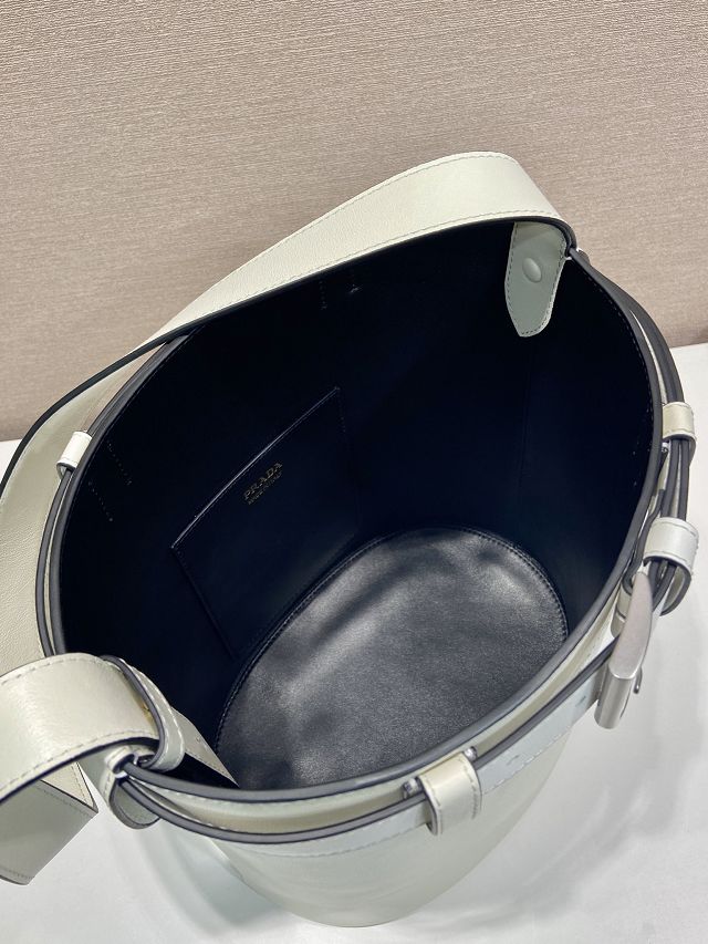 Prada original  calfskin bucket bag with belt 1BE085 white