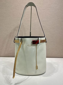 Prada original calfskin bucket bag with jeweled belt 1BE085 white