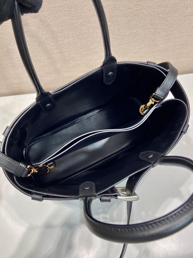 Prada original calfskin large tote bag with belt 1BA416 black