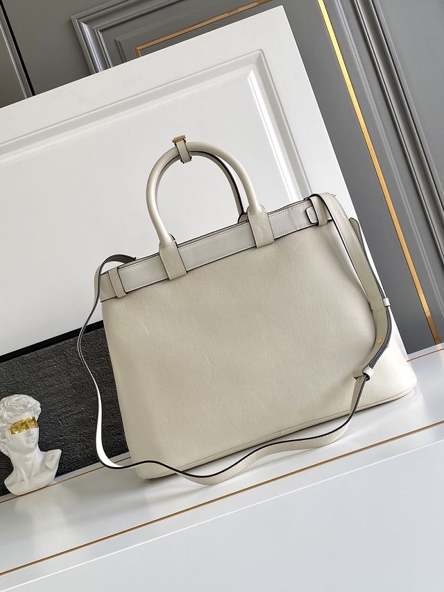 Prada original calfskin large tote bag with belt 1BA416 white
