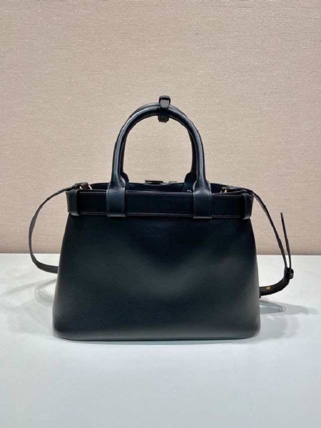 Prada original calfskin tote bag with belt 1BA434 black