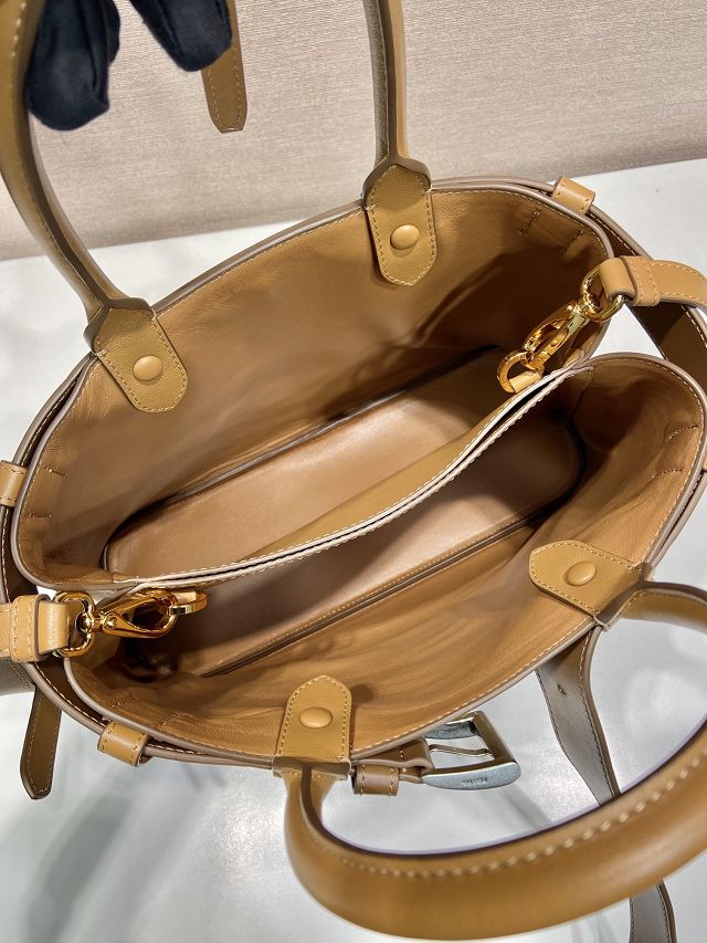 Prada original calfskin tote bag with belt 1BA434 caramel
