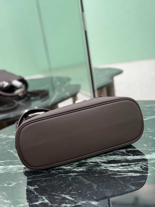 Prada original calfskin tote bag with belt 1BA434 dark brown