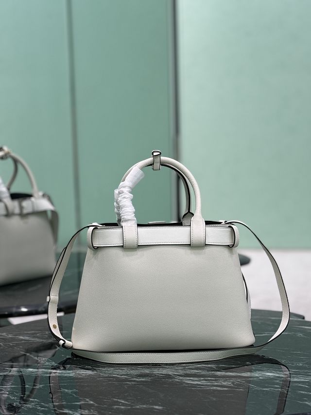 Prada original calfskin tote bag with belt 1BA434 white
