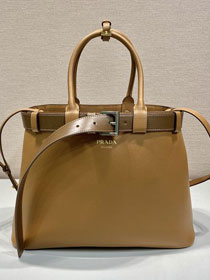 Prada original calfskin large tote bag with belt 1BA416 caramel