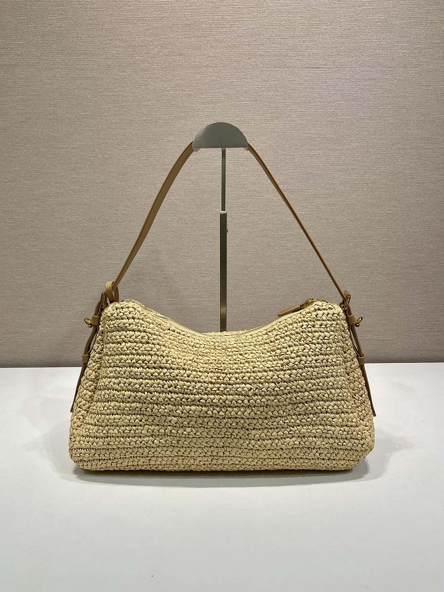 Prada original raffia aimee large crochet bag 1BC246 beige