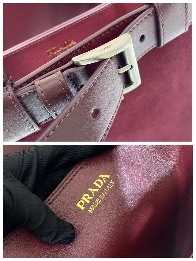 Prada original suede large tote bag with belt 1BA416 bordeaux