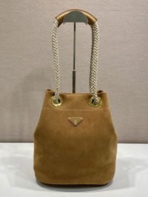 Prada original suede mariner small bucket bag 1BE082 brown