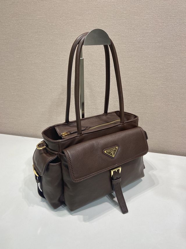 Prada original lambskin explore medium tote bag 1BG596 dark brown