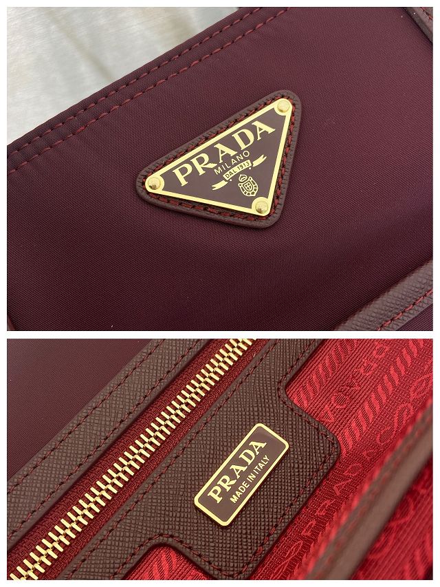 Prada original nylon medium tote bag 1BG555 bordeaux