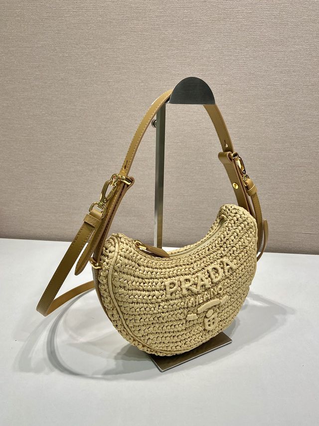 Prada original raffia arque crochet shoulder bag 1BC194 beige