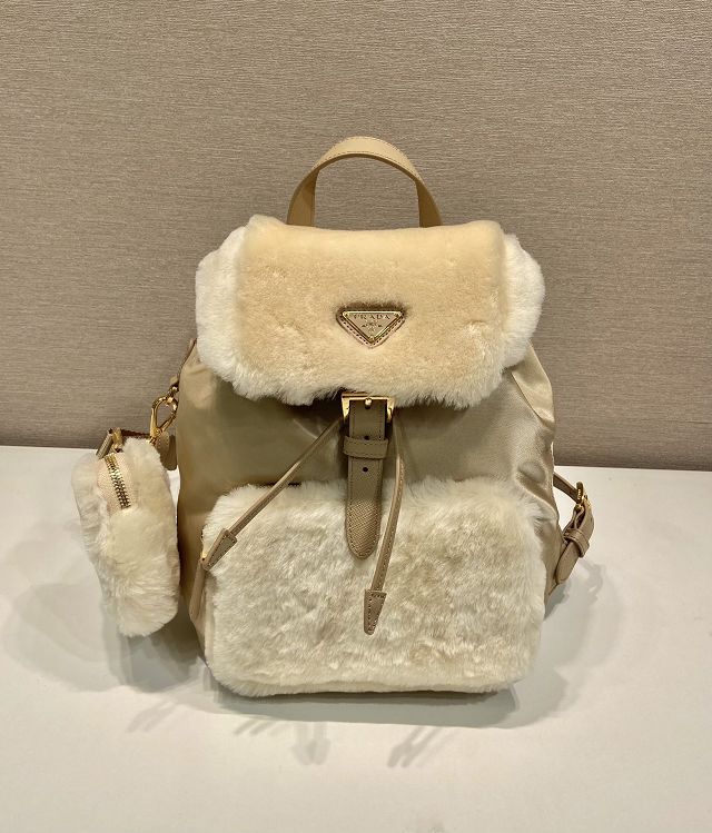 Prada original shearling backpack 1BZ074 beige