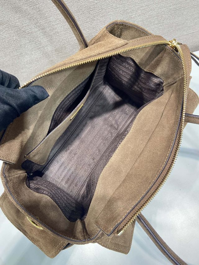 Prada original suede explore medium tote bag 1BG596 dark brown