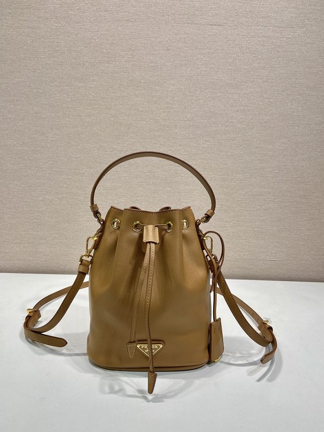 Prada original calfskin 1978 mini bucket bag 1BE067 caramel