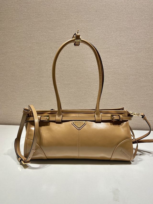 Prada original calfskin bonnie medium tote bag 1BA426 caramel