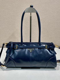 Prada original calfskin bonnie medium tote bag 1BA426 dark blue