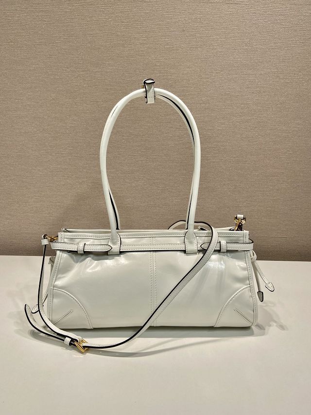 Prada original calfskin bonnie medium tote bag 1BA426 white