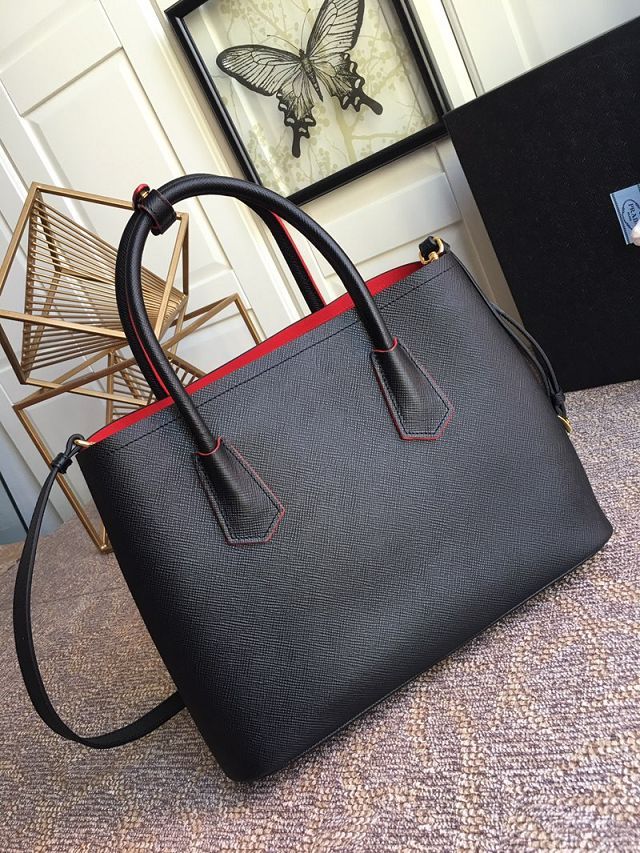 Prada original saffiano calfskin galleria large bag 1BG775 black&red