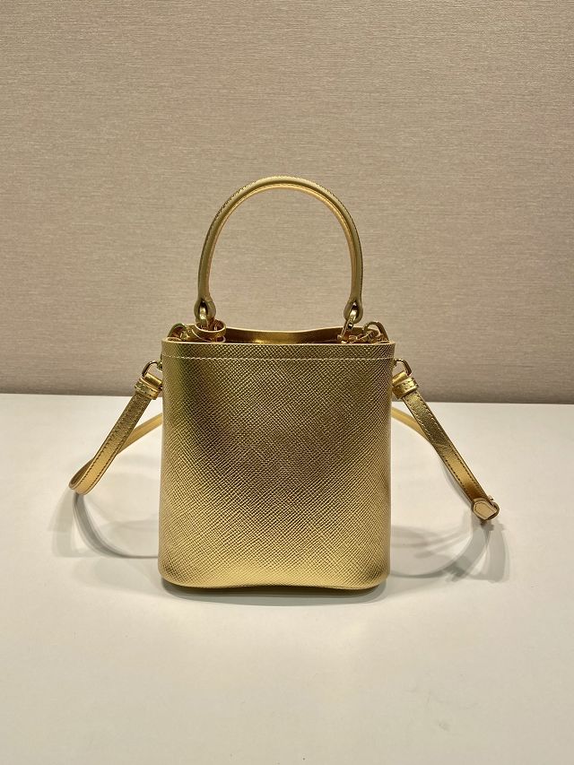 Prada original saffiano calfskin mini bucket bag 1BA373 gold