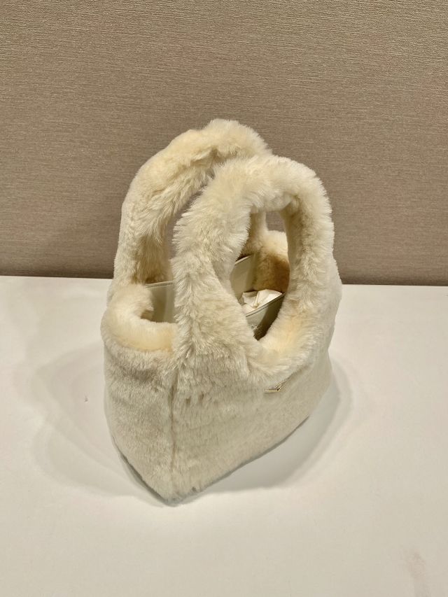 Prada original shearling mini tote bag 1BA349 white