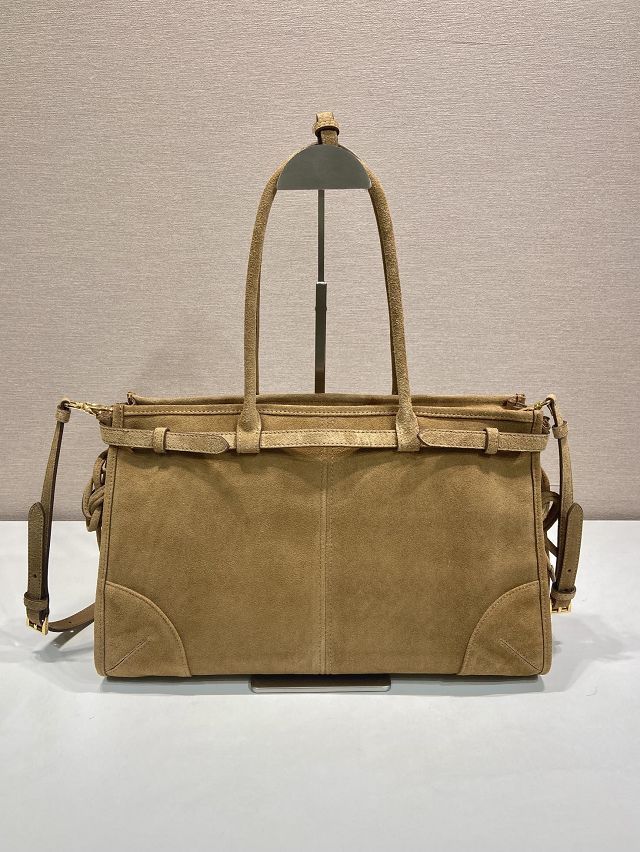 Prada original suede bonnie large tote bag 1BA433 brown