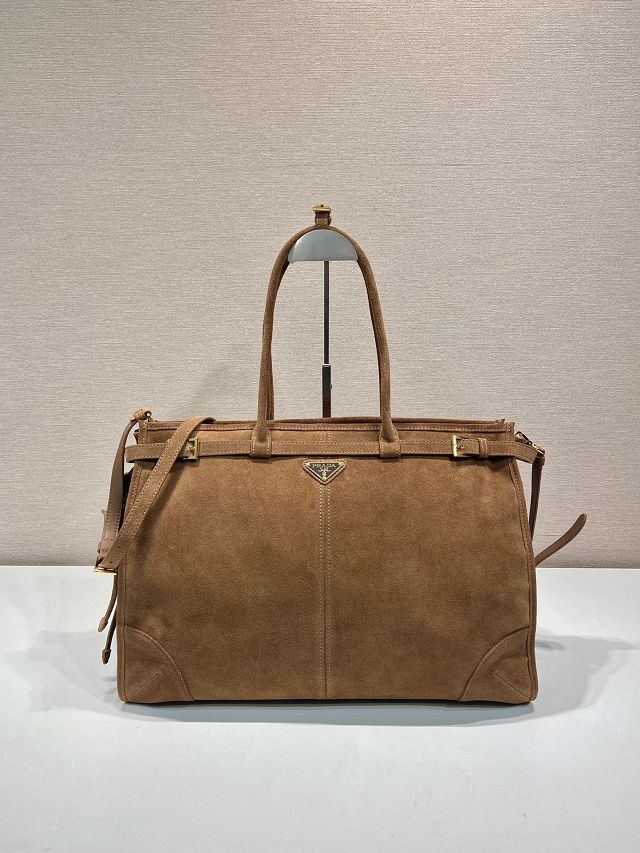 Prada original suede bonnie maxi tote bag 1BA439 brown
