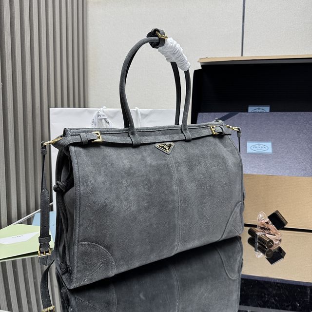 Prada original suede bonnie maxi tote bag 1BA439 grey