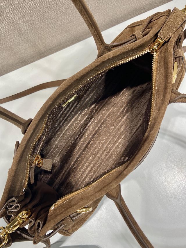 Prada original suede bonnie medium tote bag 1BA426 dark brown