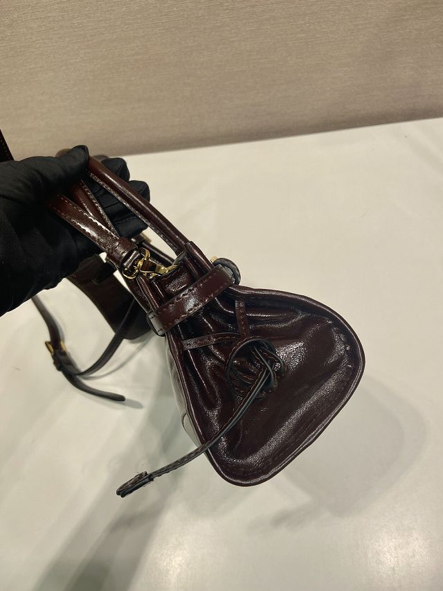 Prada original calfskin bonnie mini tote bag 1BA486 dark brown