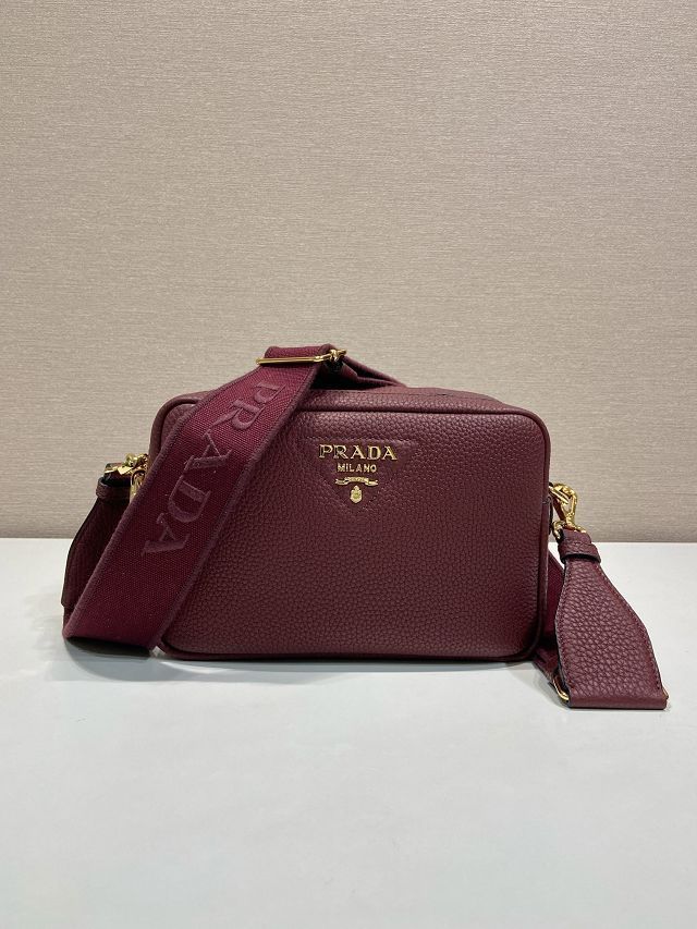 Prada original calfskin small shoulder bag 1BD082 burgundy