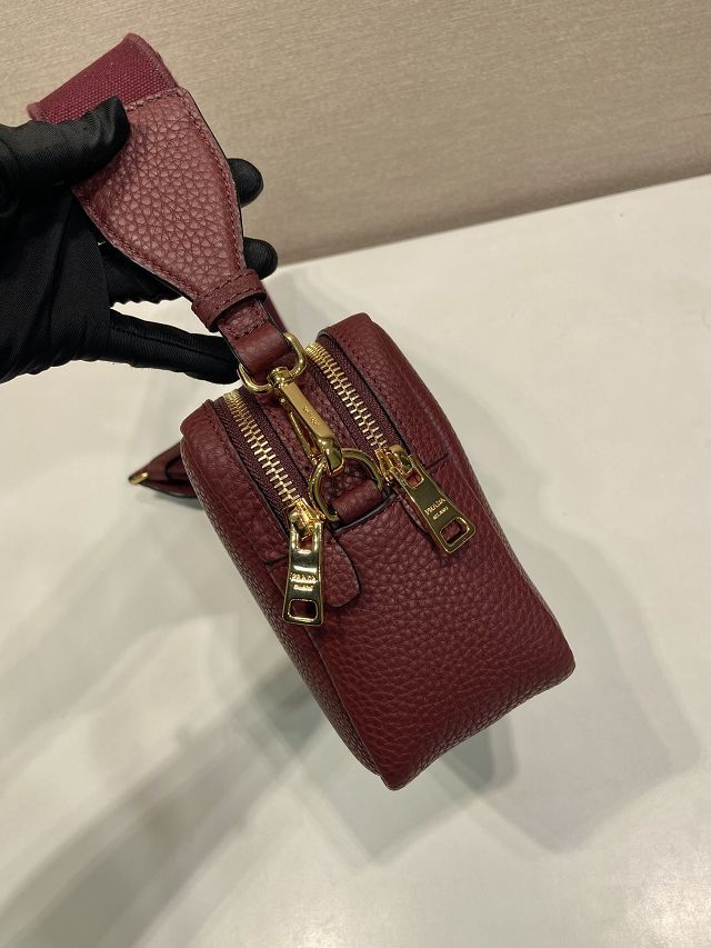 Prada original calfskin small shoulder bag 1BD082 burgundy