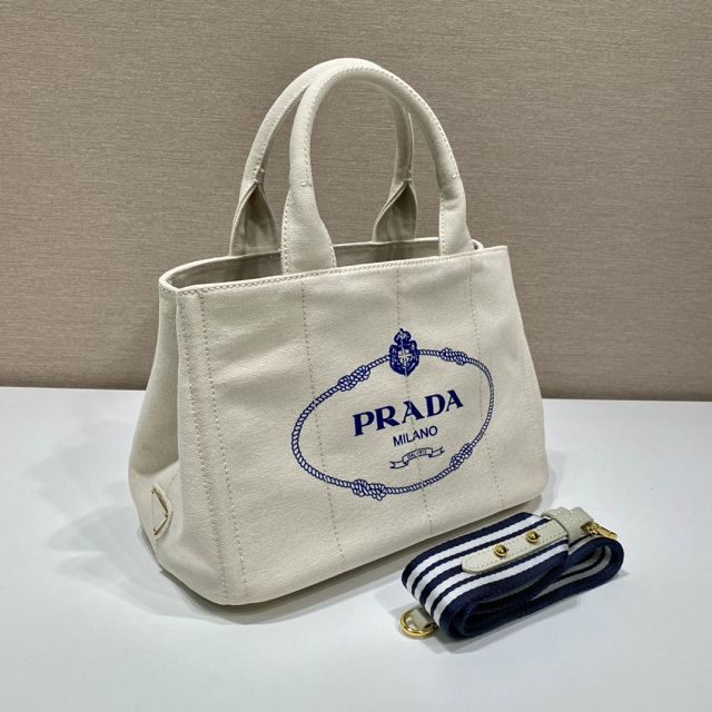 Prada original canvas jardiniere medium handbag 1BG439 white