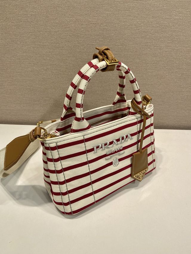 Prada original canvas jardiniere mini handbag 1BA038 white&burgundy