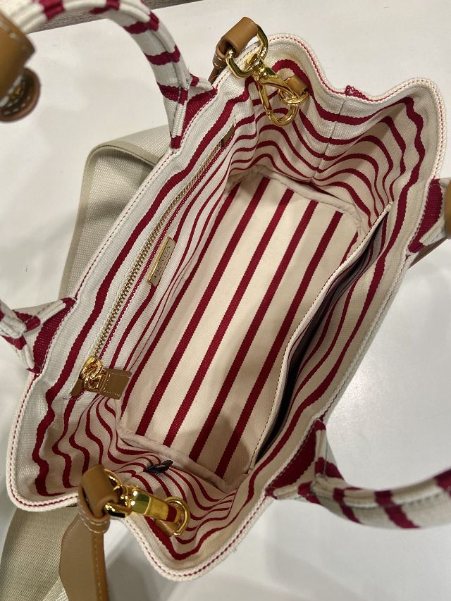 Prada original canvas jardiniere mini handbag 1BA038 white&burgundy