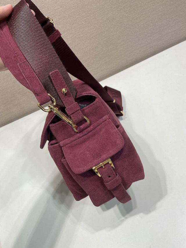 Prada original suede explore medium shoulder bag 1BD394 burgundy