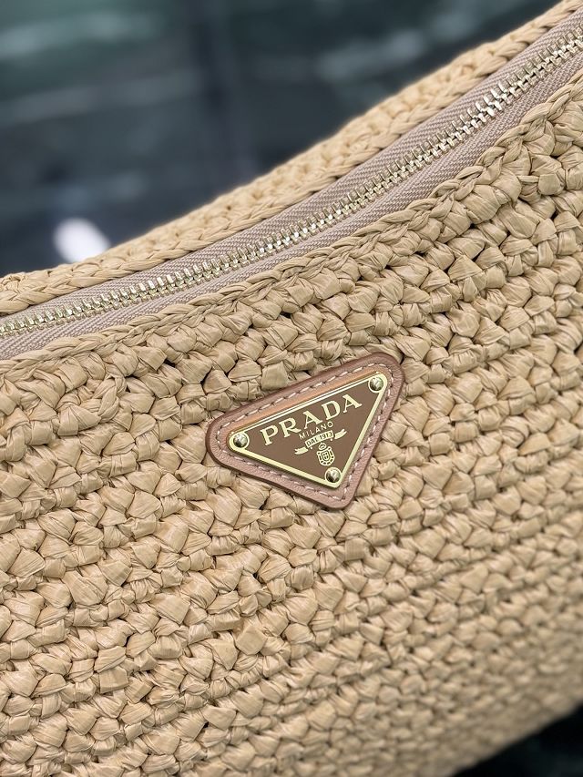 Prada original raffia aimee large shoulder bag 1BC228 beige