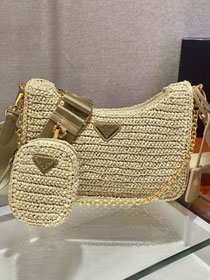Prada original raffia re-edition 2005 hobo bag 1BH204 beige