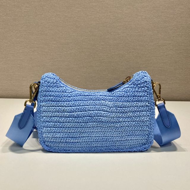 Prada original raffia re-edition 2005 hobo bag 1BH204 blue