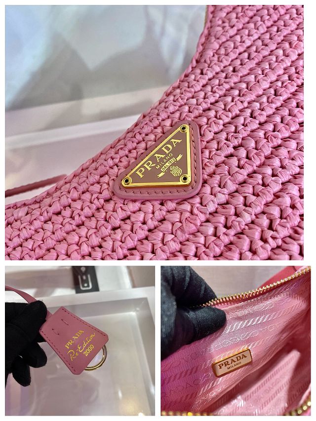 Prada original raffia re-edition 2005 hobo bag 1BH204 pink