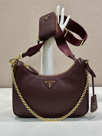 Prada original saffiano calfskin re-edition 2005 hobo bag 1BH204 burgundy