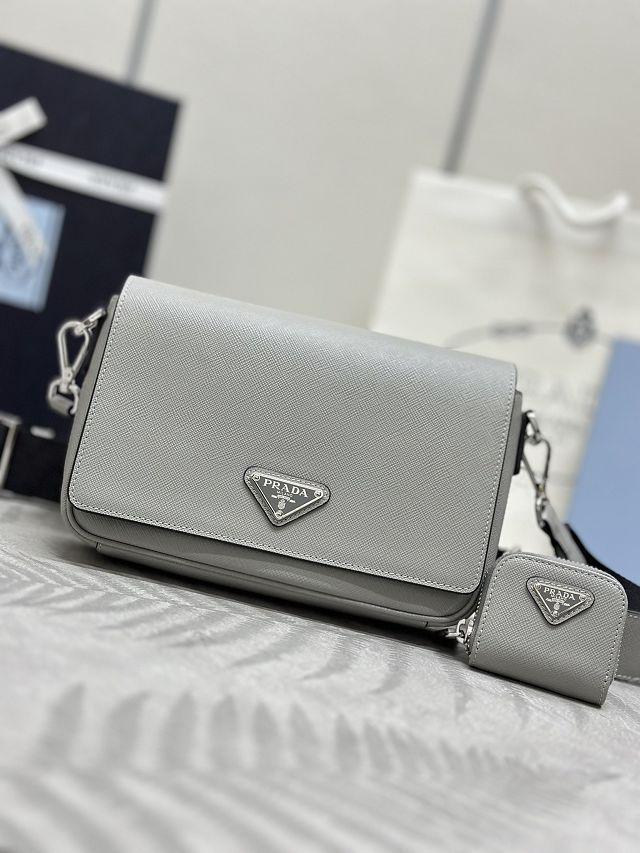 Prada original saffiano calfskin small shoulder bag 2VD059 grey
