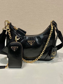 Prada original shiny calfskin re-edition mini bag 1BC204A black