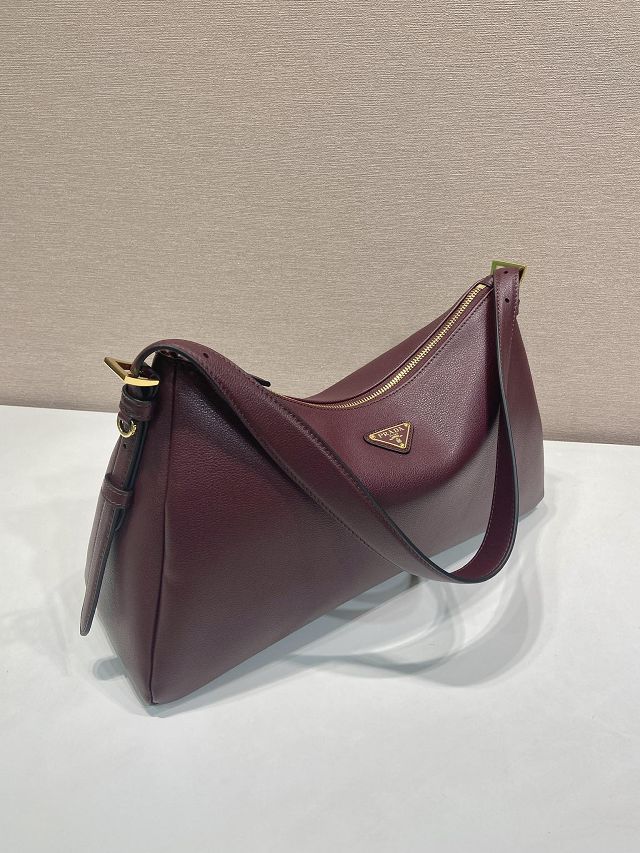 Prada original soft calfskin aimee large shoulder bag 1BC228 burgundy