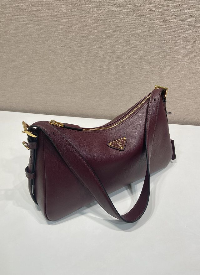 Prada original soft calfskin aimee medium shoulder bag 1BC229 burgundy