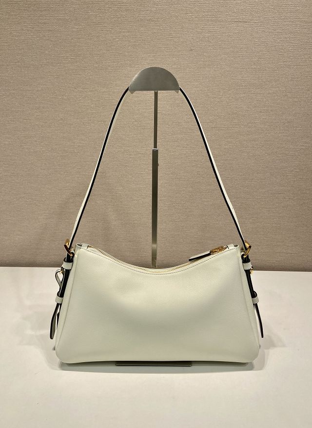 Prada original soft calfskin aimee medium shoulder bag 1BC229 white