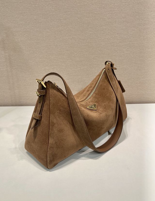 Prada original suede aimee large shoulder bag 1BC228 brown